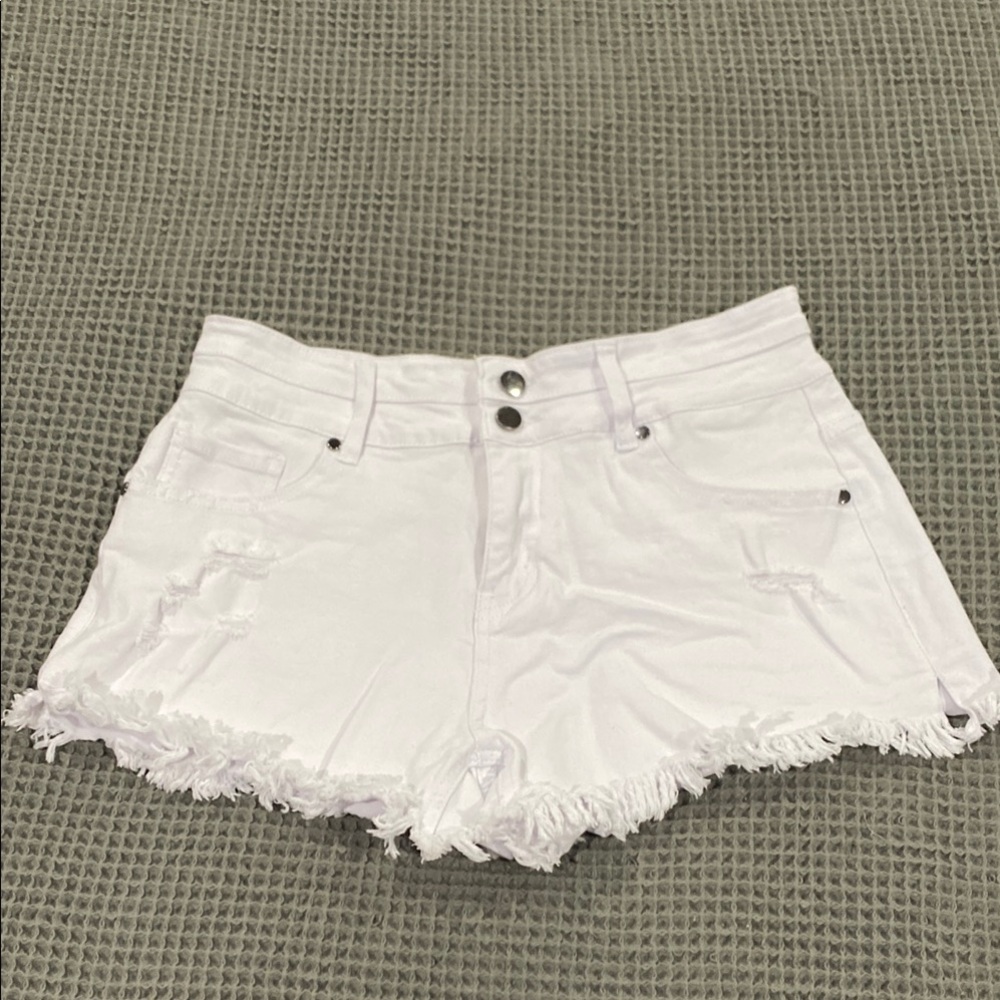 White Distressed Jean Shorts with stretch